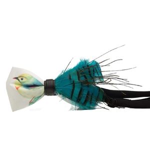 Mens Novelty Bird & Natural Feather Bowtie Blue
